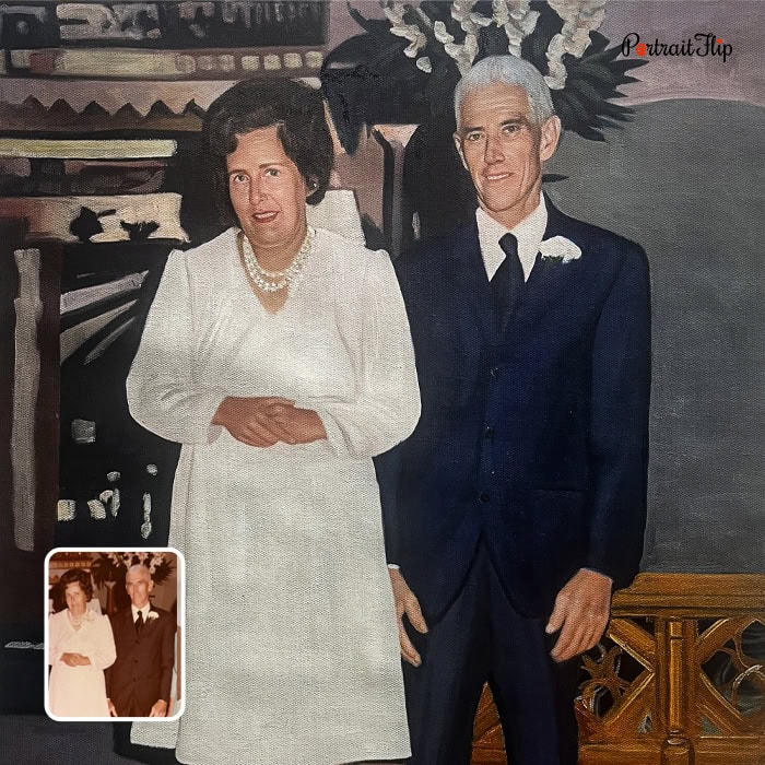 Couple photo restored as a vintage oil painting
